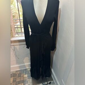 Zara Black Long Sleeve Dress with Ruffle Hem